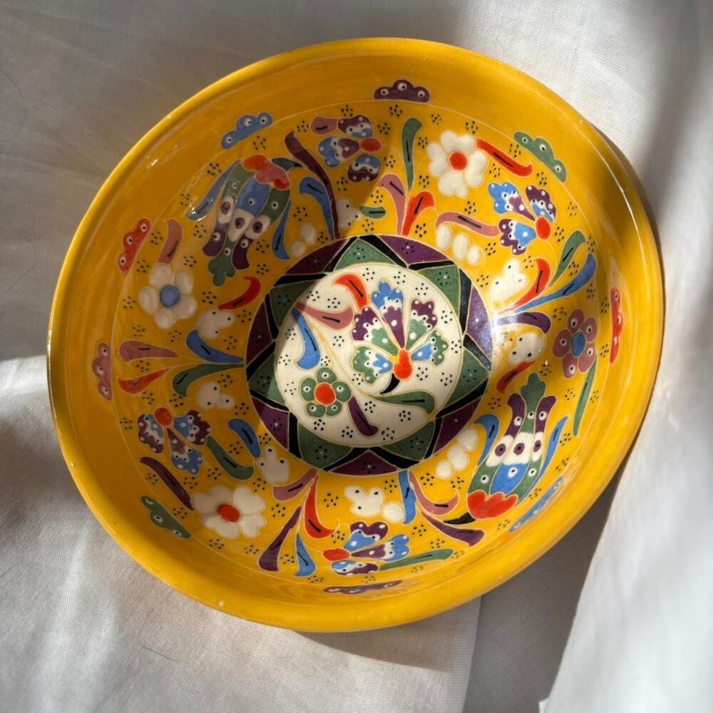 Vintage Hand-Painted Yellow Gorgeous Floral Bowl